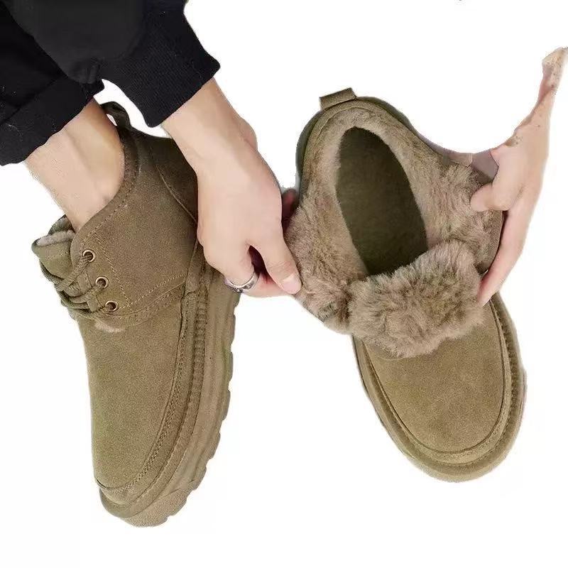 Snow boots men's and women's fur integrated thick-soled Zhongbang Martin boots piled and thickened winter bread cotton shoes