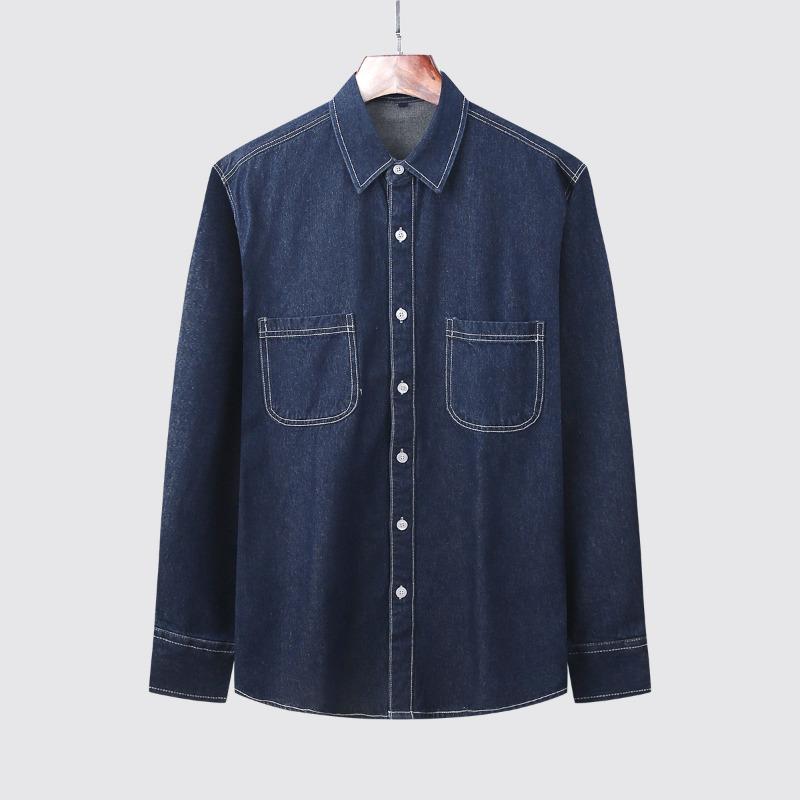 Men's Casual Denim Shirt Long Sleeve Button Down Shirt with Chest Pocket