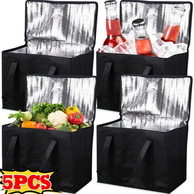 1/5x Portable Insulated Cooler Bag for Drinks and Lunch Aluminum Foil Material for Beach Picnic Travel Food Boxes Accessories