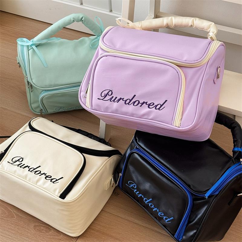 Cute Ballet Style Leather Cosmetic Bags Large Capacity Handbag Travel Portable Storage Bags Toiletry Bags Girly Makeup Bag Gifts