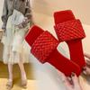 Women's Summer Clip On Flat Bottomed Slippers Casual Square Head Knitted Strap Beach Sandals Shoes 35-42