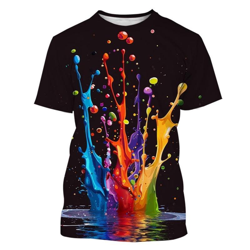 Colorful Splash Paint Pattern T Shirt For Men Funny Cool 3D Printed Tees Summer Casual Short Sleeve Loose T-Shirts  O-Neck  Tops