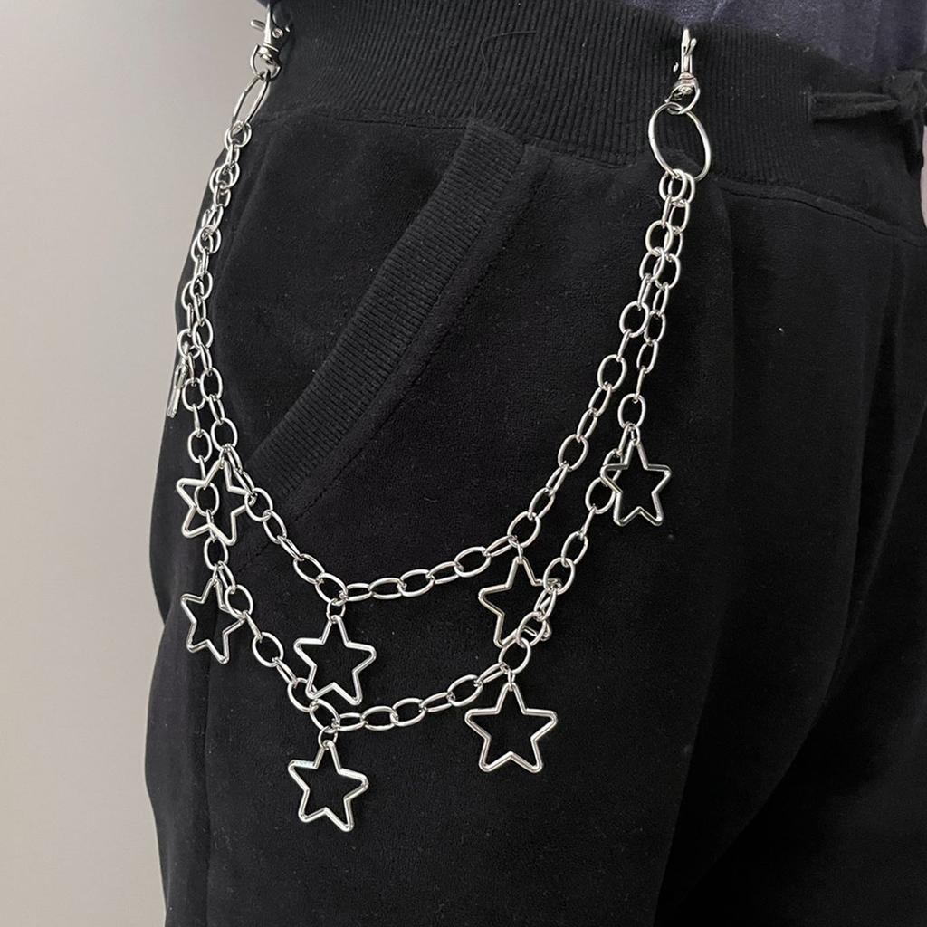 Fashion Pants Chain with Star Pendant Jeans Chain Streetwear Waist Chain Y2K Bag Chain Hiphop Chain Waist Decoration