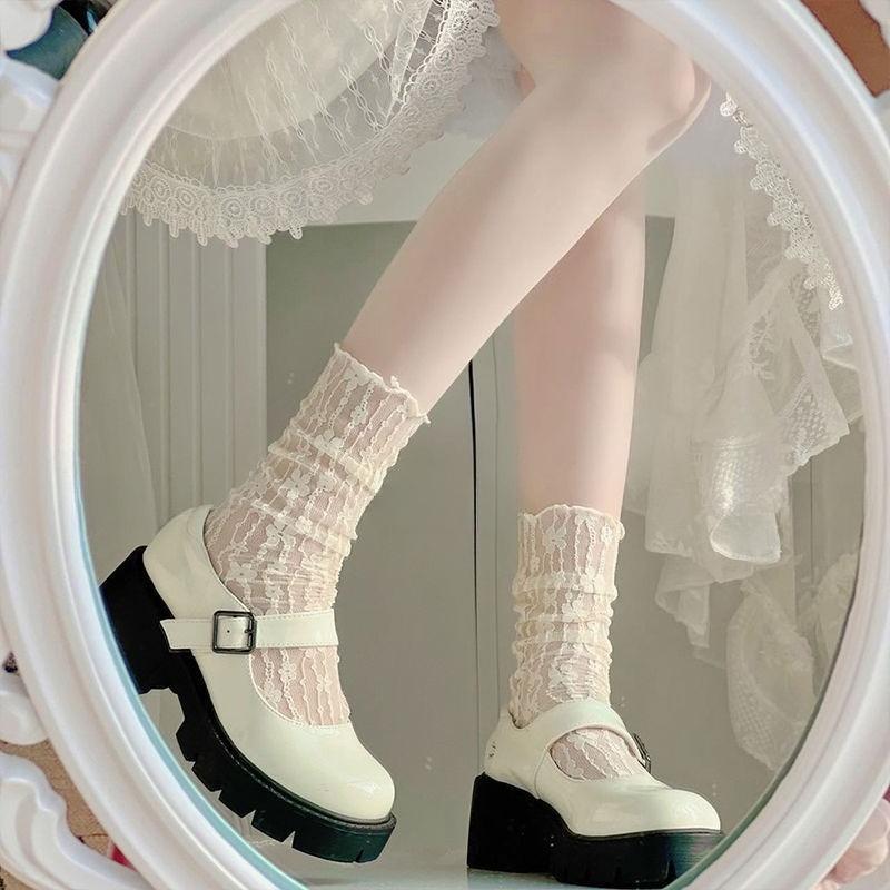 Summer Women's Simple Fashion Solid Floral Pattern Lace Socks Thin Hollow Retro Stack Cute Y2K Sweet Lolita Socks