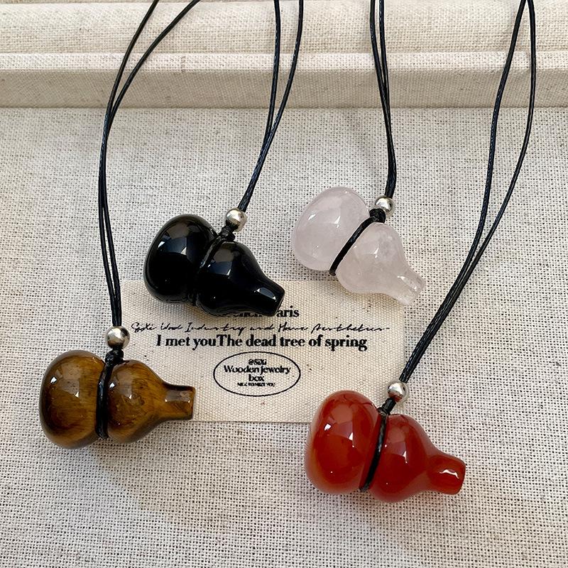 Natural Stone Gourd Pendant Sweater Necklace - Simple Design for Women