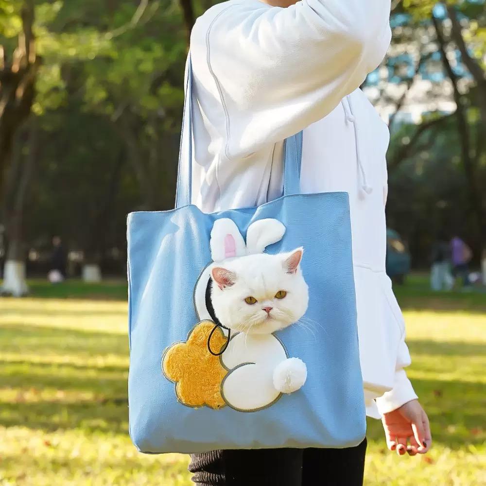 Cartoon-shaped Cat Transport Handbag, Foldable Portable Backpack, Cute Animal-shaped Pet Canvas Shoulder Bag, Suitable for Small Dogs and Cats