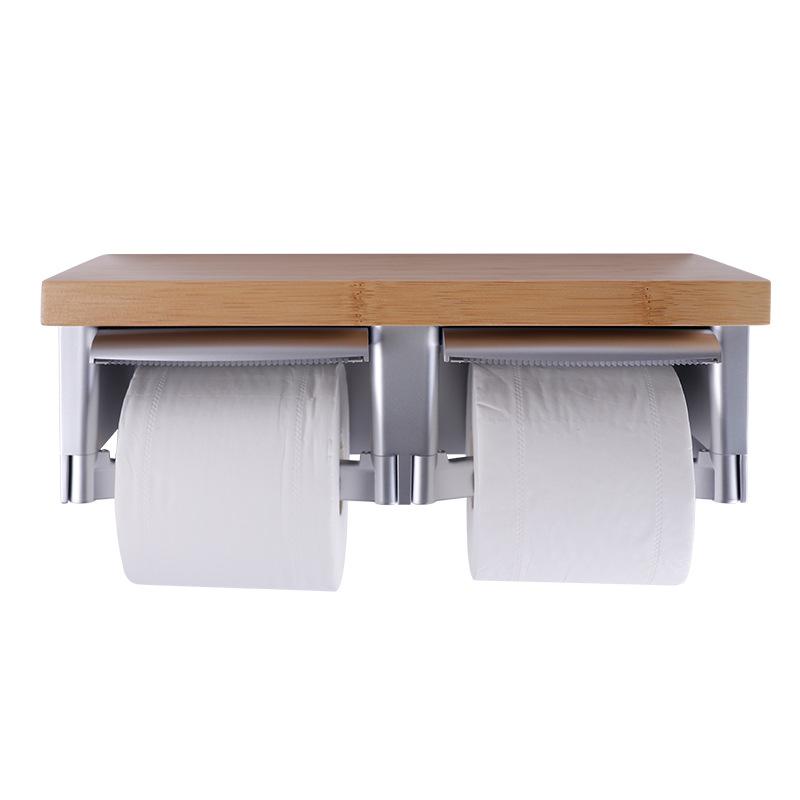 Bamboo Double Toilet Paper Holder - Bathroom Hotel Grade Towel Dispenser, 2-Roll Storage Rack, Eco-Friendly Organizer
