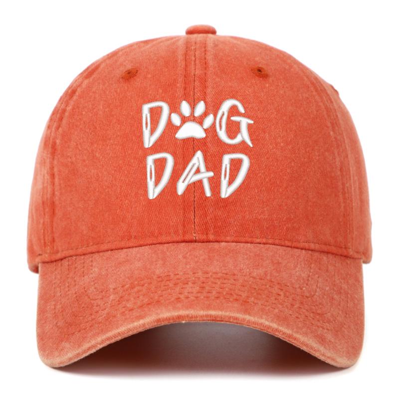 Men's Pure Cotton Distressed Sun Hat with "DOGDADDOGMOM" Embroidery - Large Brim Baseball Cap