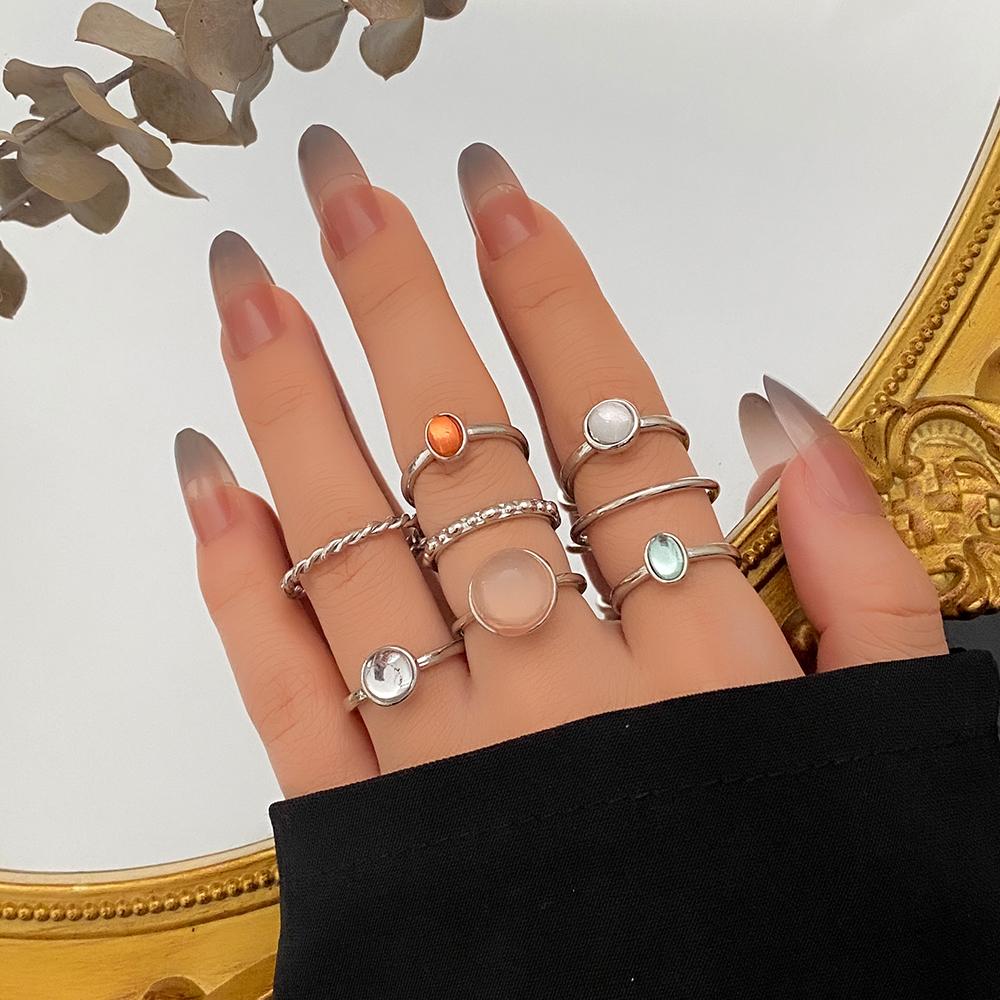 Buntes Steinring-Set für Damen und Mädchen, trendiges Metall, geometrisch, quadratisch, rund, Ringe, Schmuck, Geschenke, Accessoires