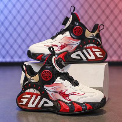 Children's Basketball Shoes Button Sneakers Friction Sound Spring and Autumn Leather Surface Boys and Girls Training Shoes New Running Shoes