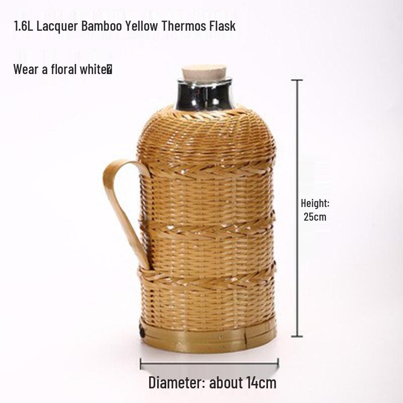 JingJingRS Bamboo Woven Retro Thermos Bottle