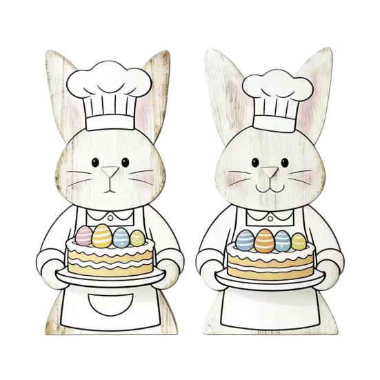

2Pcs Easter Bunny Decoration Couple Rabbit Home Office Spring Table Sign Farmhouse Rustic Easter Holiday Party