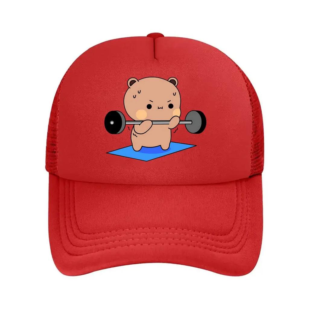 Lifting Bear Cute  Inspired Fitness Animal Art Design Mesh Baseball Cap