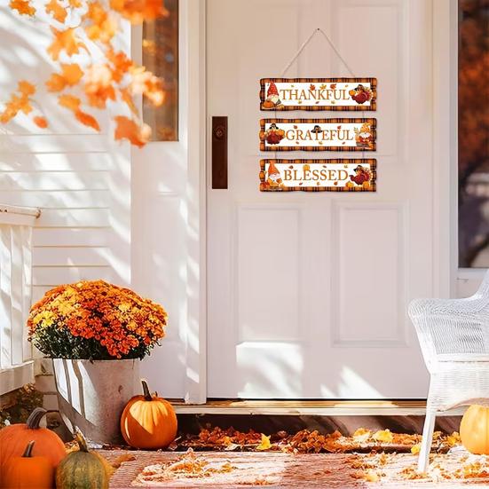 Farmhouse Thanksgiving Wooden Wall Decor, Autumn Fall Porch Sign, Waterproof & Fade-Proof Boxwood Plaque, Ready to Hang Indoor Outdoor Art