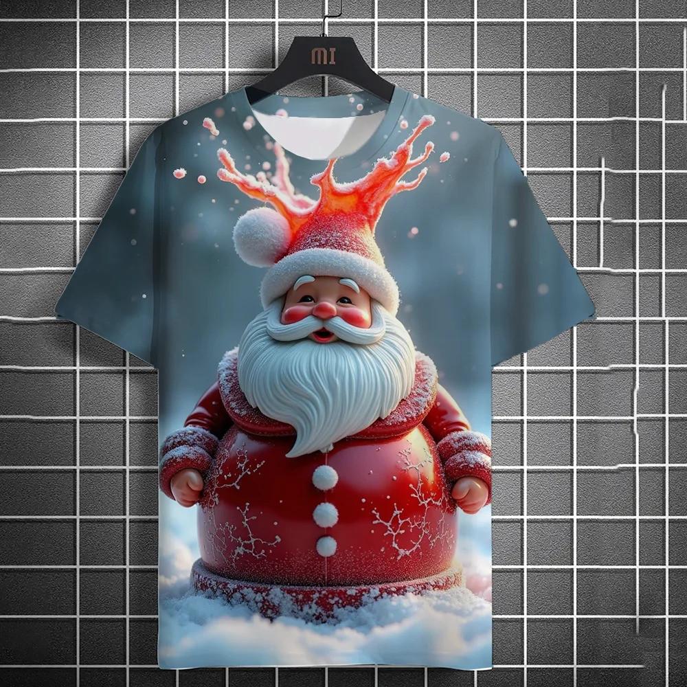 New Santa Claus Cartoon Pattern Men's T-shirt 3D Printed Summer Top Short Sleeved Fashionable Casual Unisex T-shirt