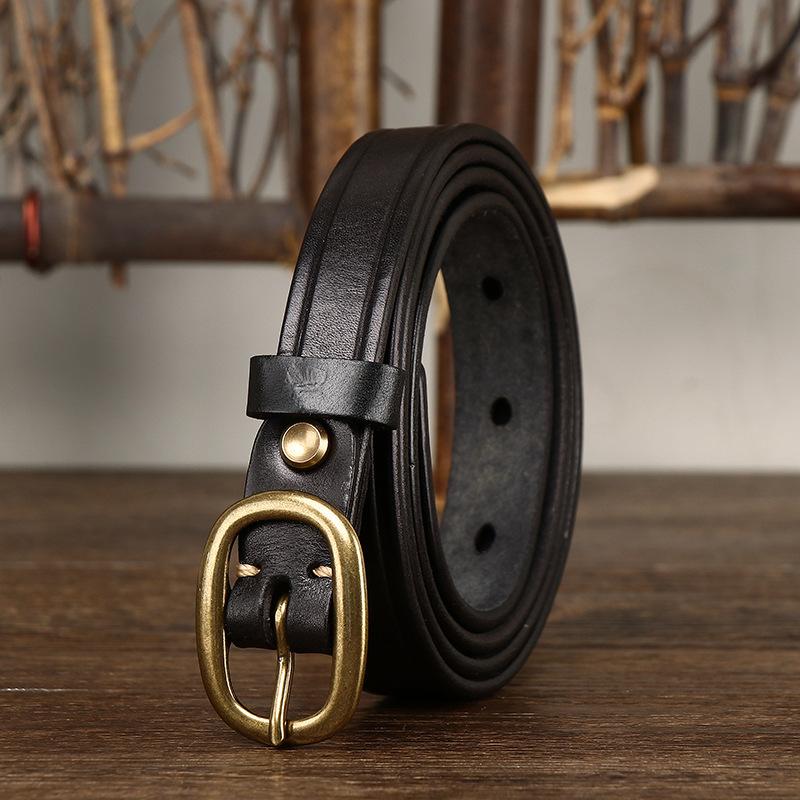 Retro Ins Style Belt Women's Fashion All-Match Genuine Cattlehide Leather Surface Jeans Decorative Thin Belt