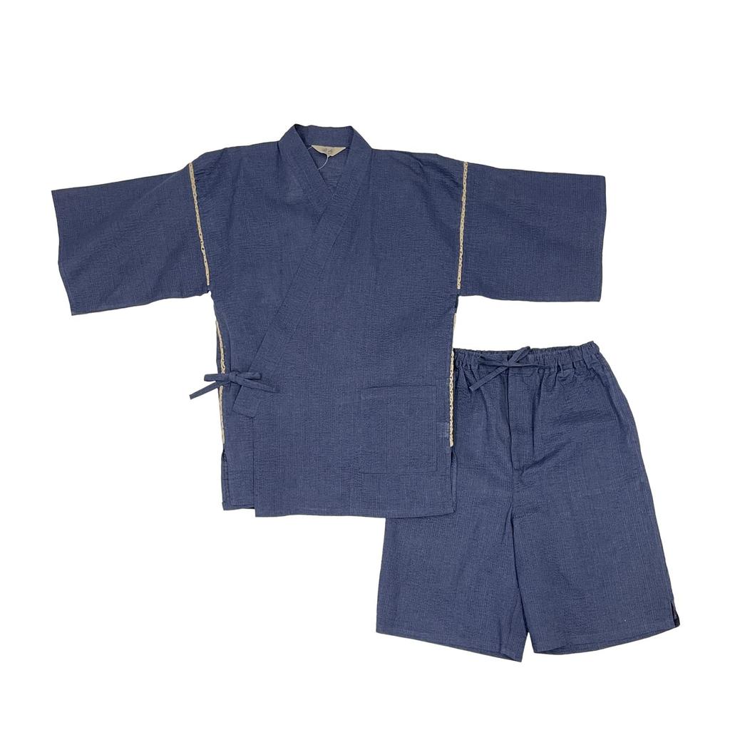 Fuuka Plus Size Jinbei Top and Bottom Cotton and Shijira Summer Samue Day Gift Men's Set, Linen, Weave, Pajamas, Loungewear, Father's (L, [WN06]