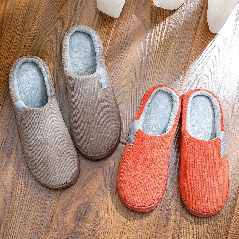 Cotton Slippers Women's Autumn and Winter Couples Fleece Non-slip Thick-bottomed Warm Slippers Men's Winter Supermarket
