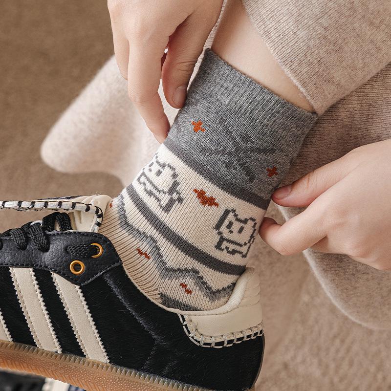 Women's Fair Isle Velvet Mid-Calf Thick Warm Sleep Socks