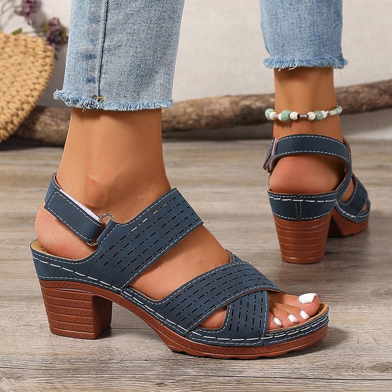 Summer  Thick High Heel Sandals for Women Plus Size Cross Band Platform Sandles Woman Back Strap Non Slip Beach Sandalias