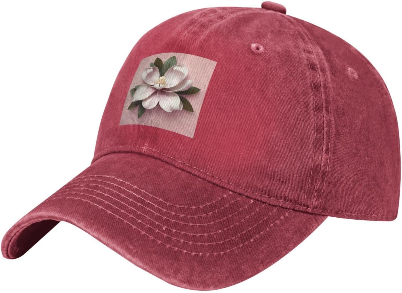

Magnolia Flower Baseball Cap Washed Denim Casual Adjustable Sun Protection Hat for Men Women Can Be Adjusted красный