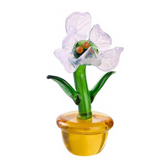 Mini Glass Flower Figurine Transparent Hand Blown Faux Crystal Flower Bouquet In Pot for Birthday Mother's Day Wedding Women Mom Office Home Table