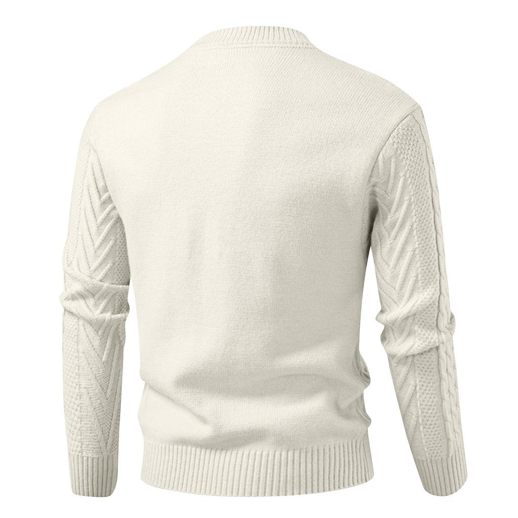 Pánský jednobarevný pletený pulovr s copánkovým vzorem, úzkého střihu, hřejivý pletený pulovr