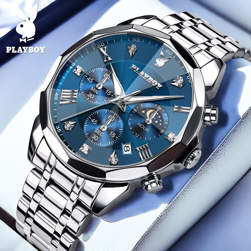 

Мужские часы Playboy высокого класса, многофункциональные, кварцевые, со стальным браслетом