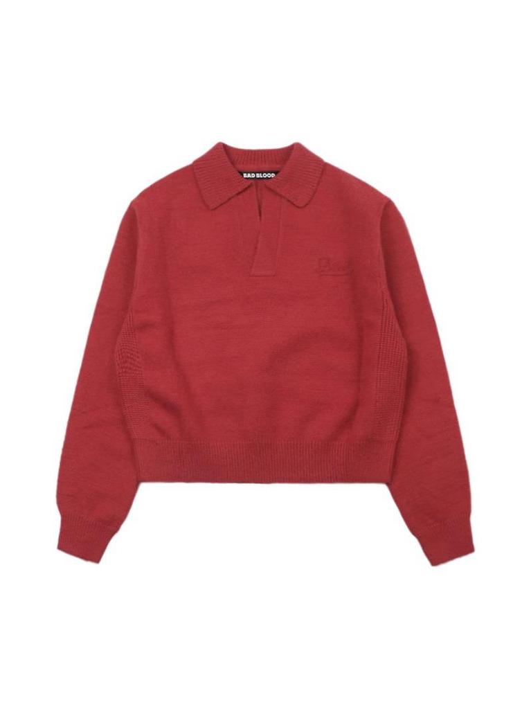 Korean Badblood BCAC Series Women's Red Polo Collar Sweater - Casual Loose Knitwear