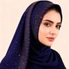 Shiny Full Cover Rhinestone Chiffon Scarf Breathable Soft Prayer Hijab Elegant Solid Color Crinkle Shawl Ethnic Style