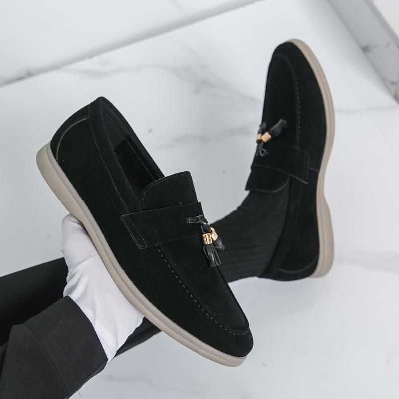 Fashion Fashionable New Men's Suede Comfortable Soft Sole Banquet Loafers Spring Brand Breathable Pointed Tassel Casual Bean Shoes