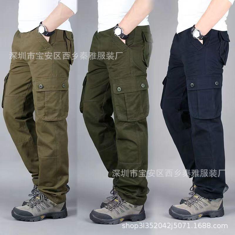 Men's Outdoor Tooling Casual Men's Trousers, Construction Site Labor Insurance Store Men's Washed Cotton Multi-bag Pants, Straight Casual Trousers