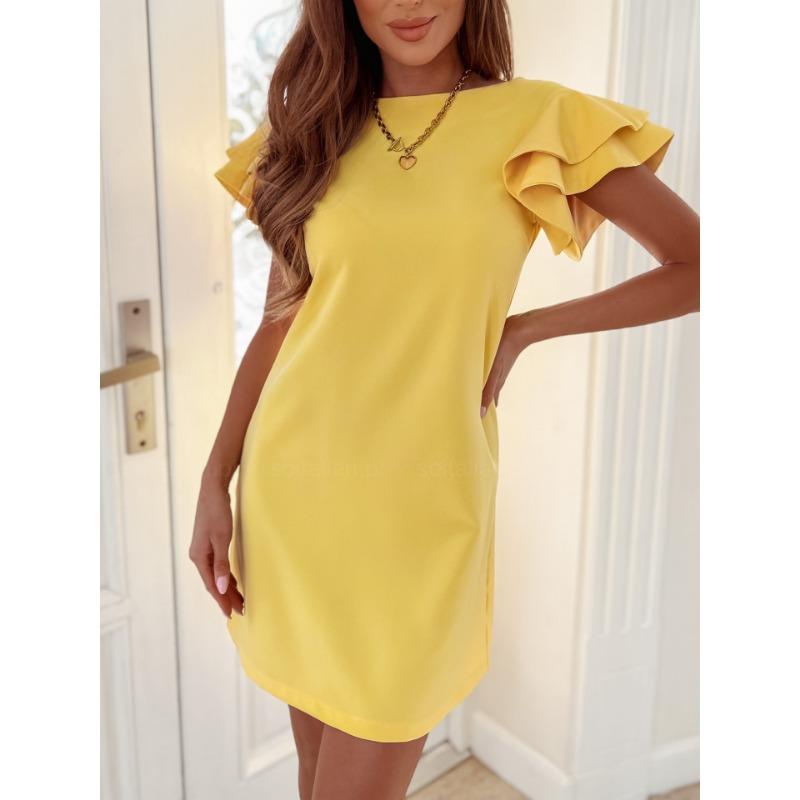 Summer Simple Short Sleeved Fashion Ruffled Dress Women Backless O Neck Solid Color Elegant Casual Simple Loose A-line Party Short Dresses Female