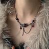 Punk Dark Style Red Zircon Tassel Star Pendant Clavicle Necklace For Women