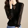 Navava Women Lovely Lace Collar Long Sleeve Knit Tee Nk2745