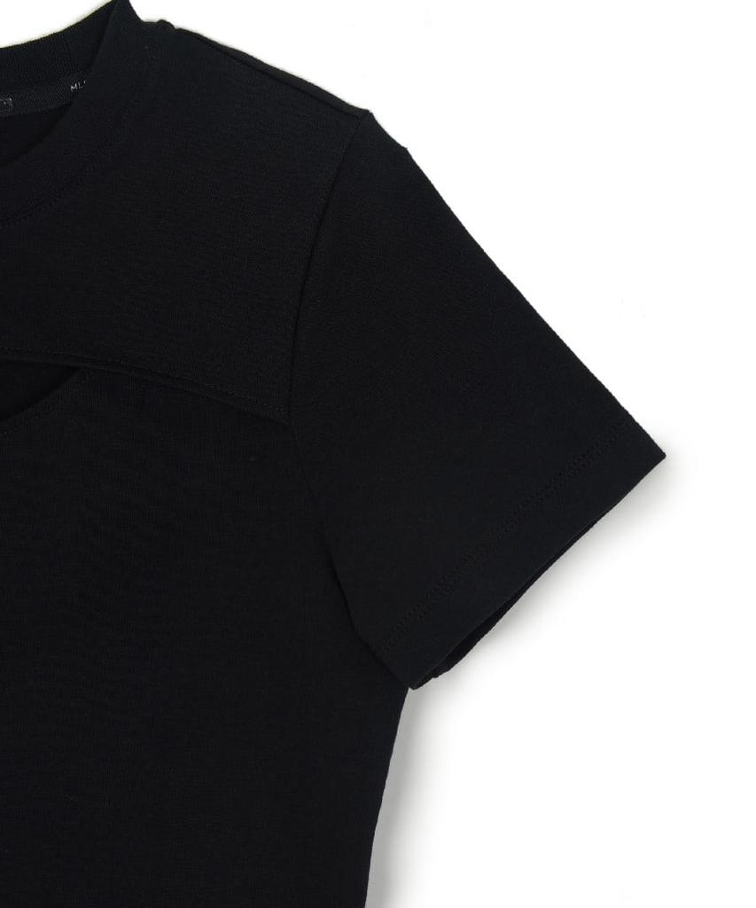 Emelbi Women'S Cutout Detail Slim Semi-Crop Short Sleeve T-Shirt La (Black)