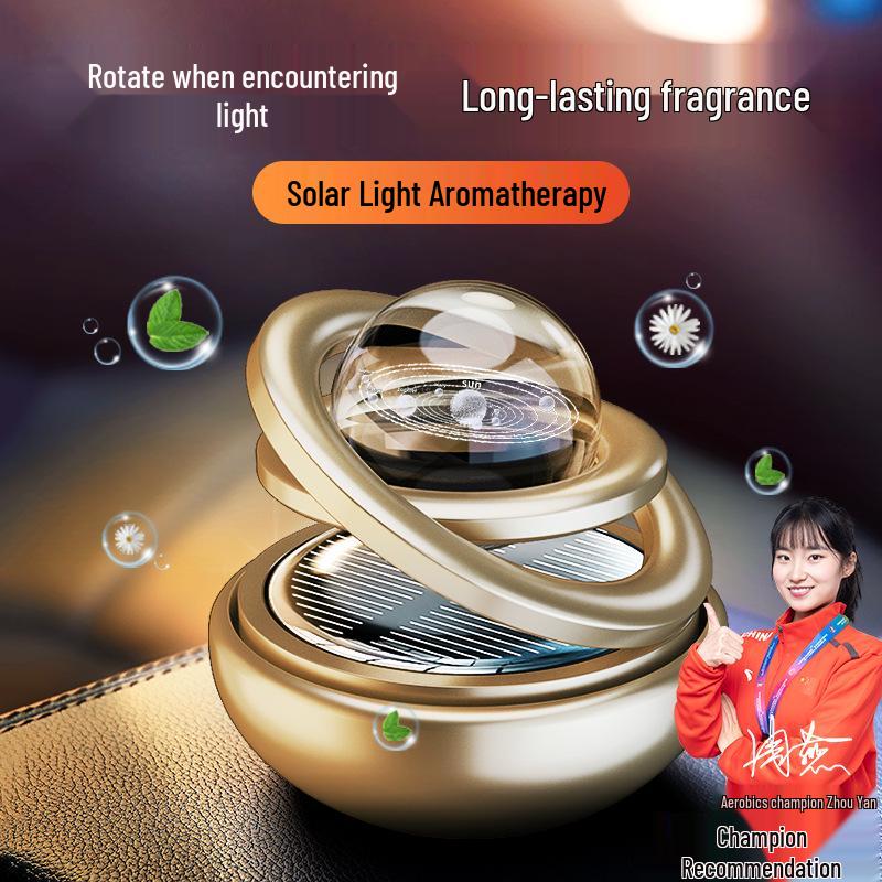 Solar-Powered Rotating Car Air Freshener with Aluminum Alloy and Aromatherapy Scent