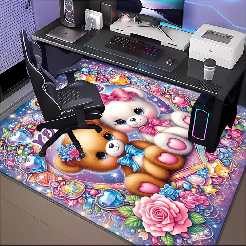 1PC Custom Name "Colorful Bears Hearts" Theme Floor Mat Ideal for Living Room, Game Rooms, Office, Bedroom,Floor Mat Playful Design
