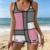 Women's Swimwear Tankini 2 Piece Swimsuit Geometric Color Collision Pattern Vacation Bathing Suits