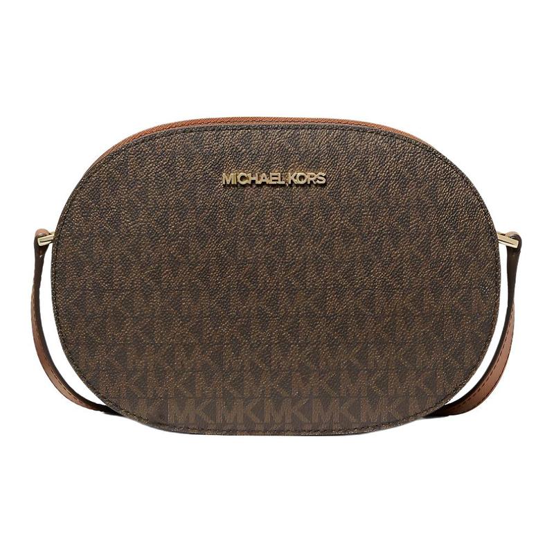 MICHAEL KORS Jet Set Travel Logo Print Gold Hardware Canvas Crossbody Bag Medium Women s Brown золотой