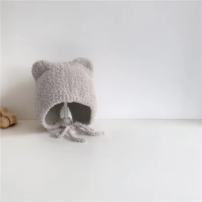 Cute Bear Baby Plush Hat Winter Warm Ear Protection Beanie Cap for Infant Boy Girl Solid Color Cartoon Kids Earmuff Caps Bonnet