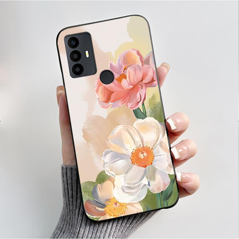 For TCL 30 SE 30E 306 305 Case 6165D 6102H 6102A 6102D Phone Cover Fashion Butterfly Flowers Black Soft Silicone Casing Bumper