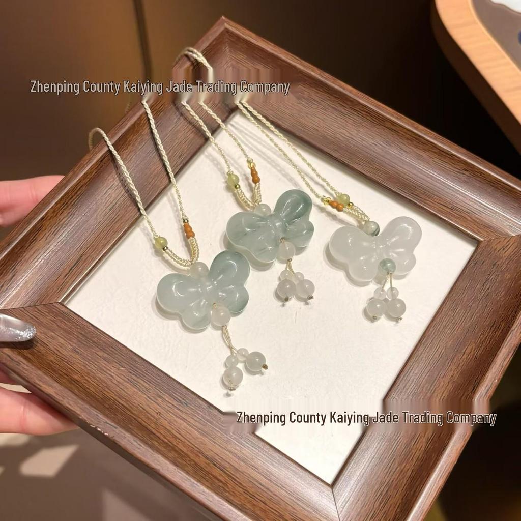 Xinjiang Peach Blossom Golden Silk Jade Pendant Necklace with Pink Jade Buddha Charm