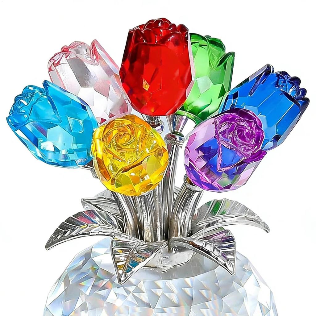 Crystal Rose Statue Ornaments Collectibles Home Decor Crystal Flower Figurines Table Decor for Wife Mom Women Mothers Day Gift
