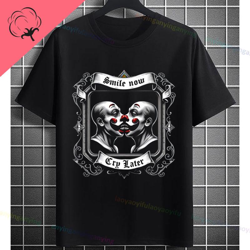 Unisexs Funny Comedy Tragedy Masks White Roses Art Graphic Tshirt Shortsleeve Pure Cotton Fashion Streetwear Casual Tshirt