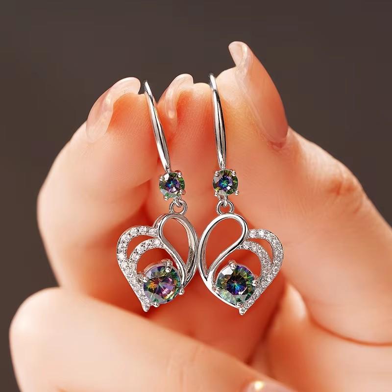 

Huitan Irregular Heart Designed Drop Earrings for Women Unique Bright Colorful Cubic Zirconia Accessory Charm Engagement dark blue