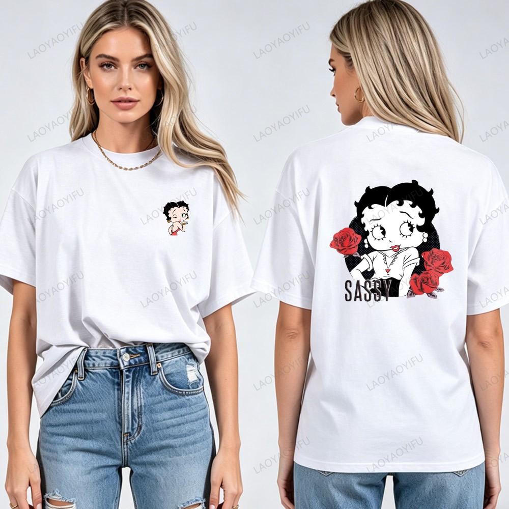 Vintage Animation Betty Boop Pattern T Shirt Men Women Breathable Short Sleeve Tees Hip Hop Style Casual Cotton Streetwear Tops
