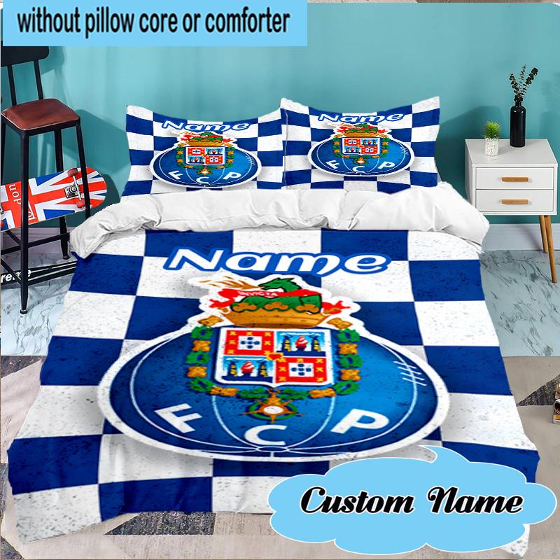 Custom Name FC Porto Crest Emblem Bedding Set 3pcs, Bedding Set Including 1pc Duvet Cover And 2pcs Pillowcases for Bedroom, Dormitory Gift