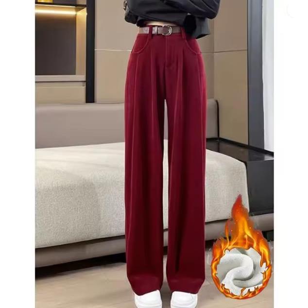 Autumn Winter Lady Snow Warm Pants Girls Classic Fleece High Waist Trousers Women Straight Leg Plush Thermal Casual Pants