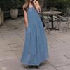 Colete Casual de Verão com Gola Redonda Sem Mangas Tamanho Grande Solto Cor Sólida Vestido Longo Fluido
